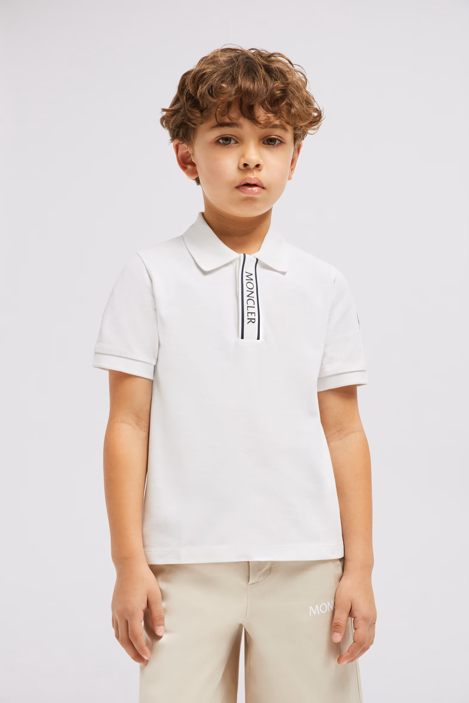 Logo-Trimmed Cotton Piquet Polo Shirt Boy White Moncler 2